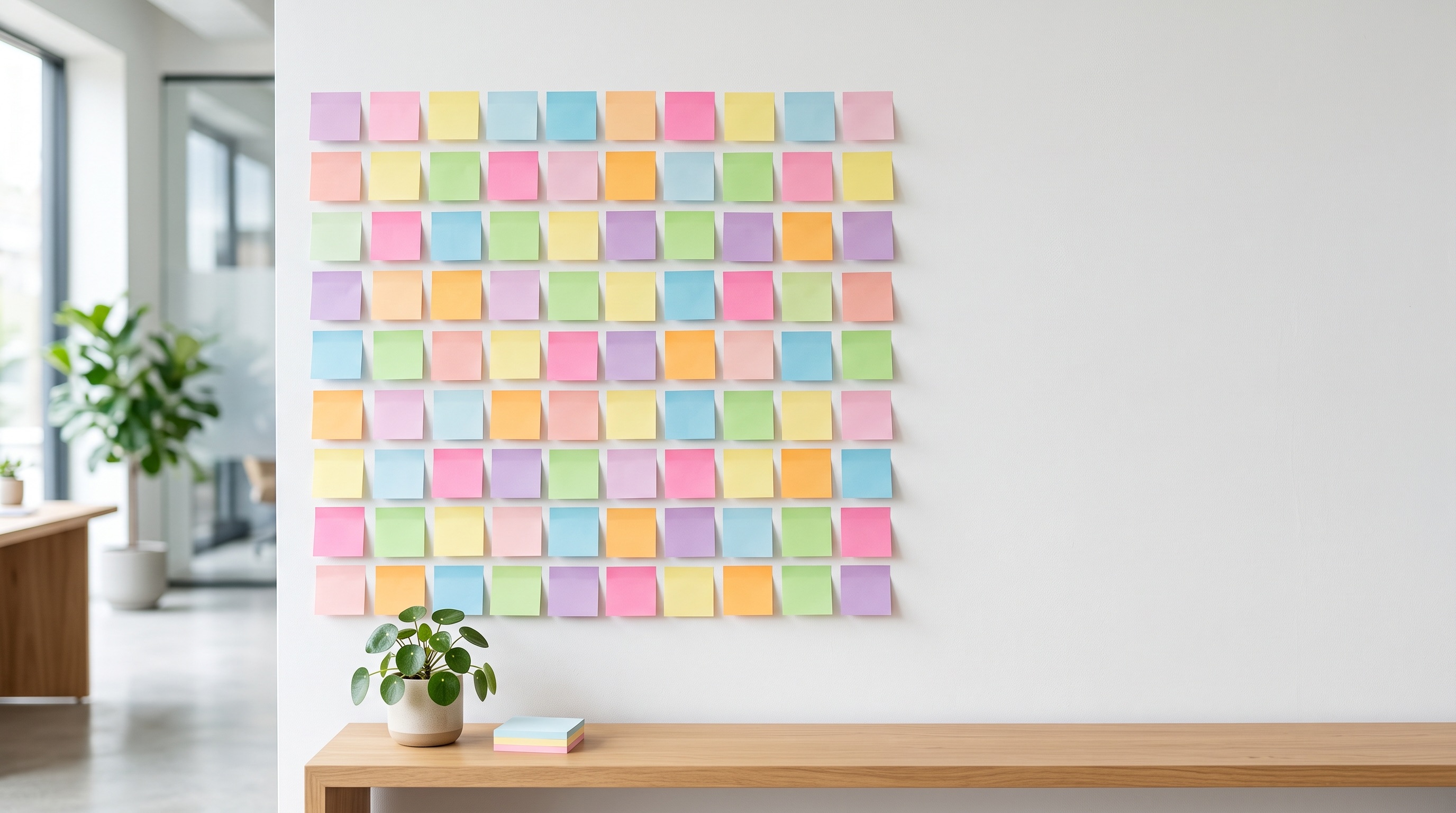 Colorful sticky notes on a board